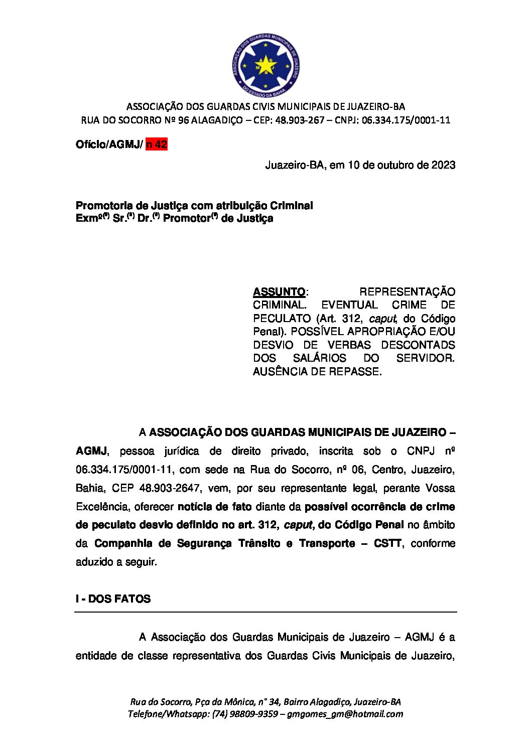 REPRESENTAÇÃO CRIMINAL - PECULATO DESVIO ok