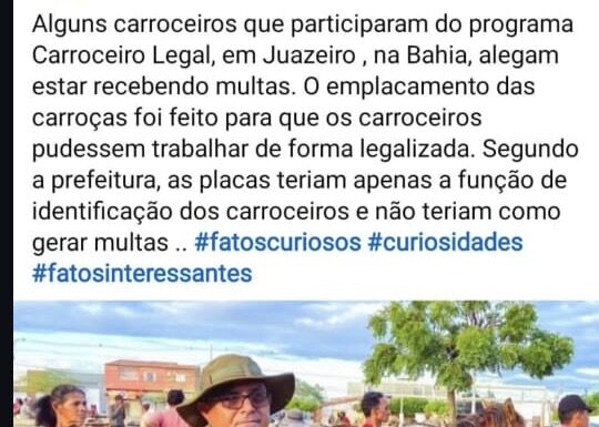 Fake news: após boatos sobre supostas multas a carroceiros, Prefeitura de Juazeiro desmente informação