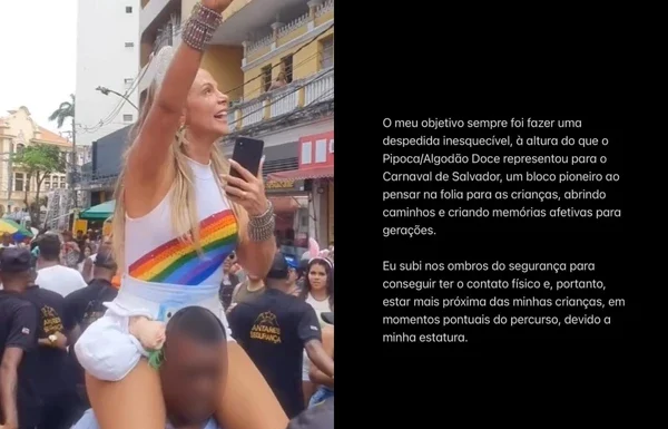 ‘Remete a desigualdades históricas’: Carla Perez pede desculpas após subir nos ombros de segurança