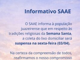 Coleta de lixo será suspensa na sexta-feira (03) durante a Semana Santa, em Juazeiro, informa SAAE