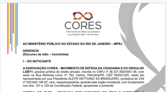 OSC CORES protocola denúncia no Ministério Público do RJ por declarações homofóbicas atribuídas à vereadora Alana Passos