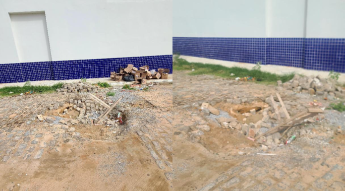 Morador alerta sobre buraco formado em rua do bairro Maria Goretti, em Juazeiro, após intervenção do SAAE: “risco de acidentes”