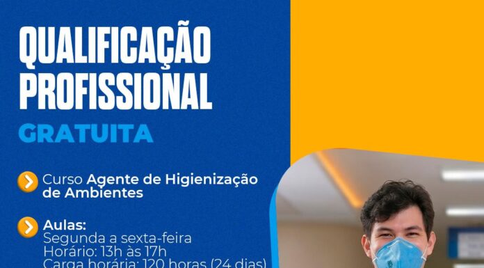 Inscrições gratuitas para curso de Agente de Higienização de Ambientes estão abertas no CRAS Tabuleiro
