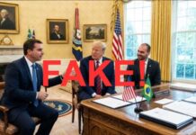 Fake: Foto de Flávio Bolsonaro, Trump e Eduardo Bolsonaro sentados no Salão Oval da Casa Branca é IA