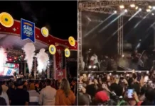 Parte da estrutura de palco desaba durante show do cantor Amado Batista em festa de São João em cidade baiana