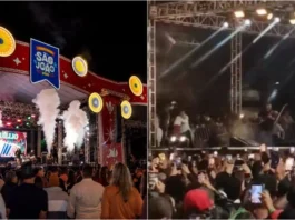 Parte da estrutura de palco desaba durante show do cantor Amado Batista em festa de São João em cidade baiana