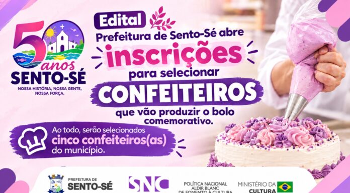 50 anos de Sento-Sé: Prefeitura abre inscrições para selecionar confeiteiros que vão produzir o bolo comemorativo